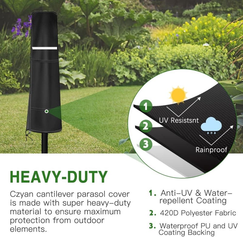 Viadom Umbrella Covers for Outdoor Umbrellas - Small Patio Umbrella Cover for 6 ft to 9 ft Outdoor Table Umbrella - Waterproof Windproof Anti-UV Outdoor Garden Parasol Cover with Cover Storage Bag, Black - Image 3